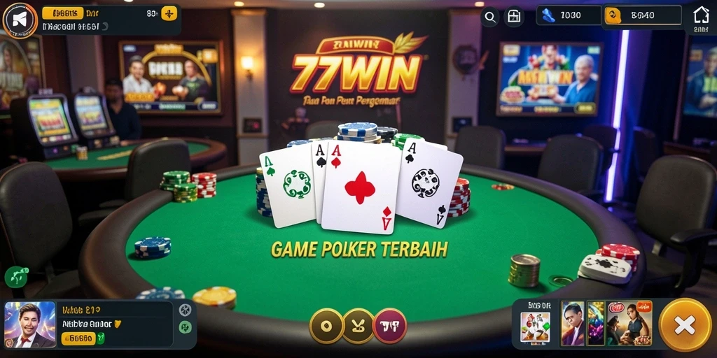 Tampilan permainan Poker yang mengasyikkan di 77WIN.