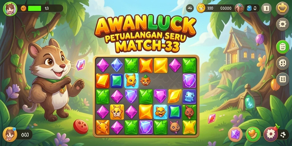 Tampilan permainan seru AWANLUCK dalam aksi Match-3.