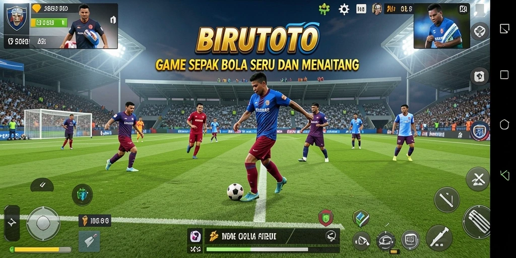 Screenshot gameplay BIRUTOTO menampilkan aksi seru di lapangan sepak bola.
