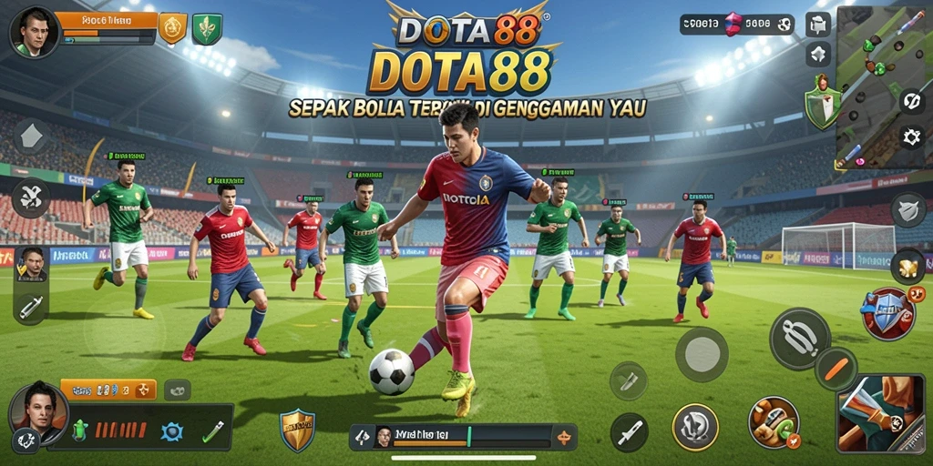 Tangkapan layar DOTA88 menampilkan gameplay sepak bola yang intens.