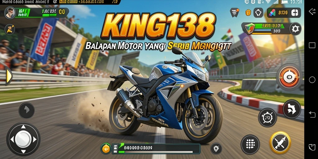 Screenshot utama KING138 menampilkan aksi balapan motor yang menegangkan.