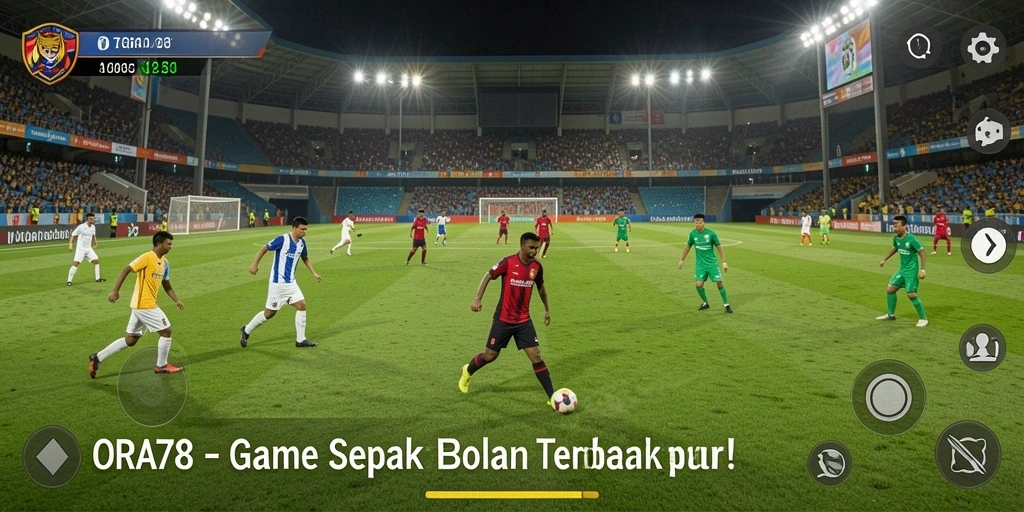 Tampilan gameplay yang realistis dalam ORA78 dengan aksi sepak bola seru.