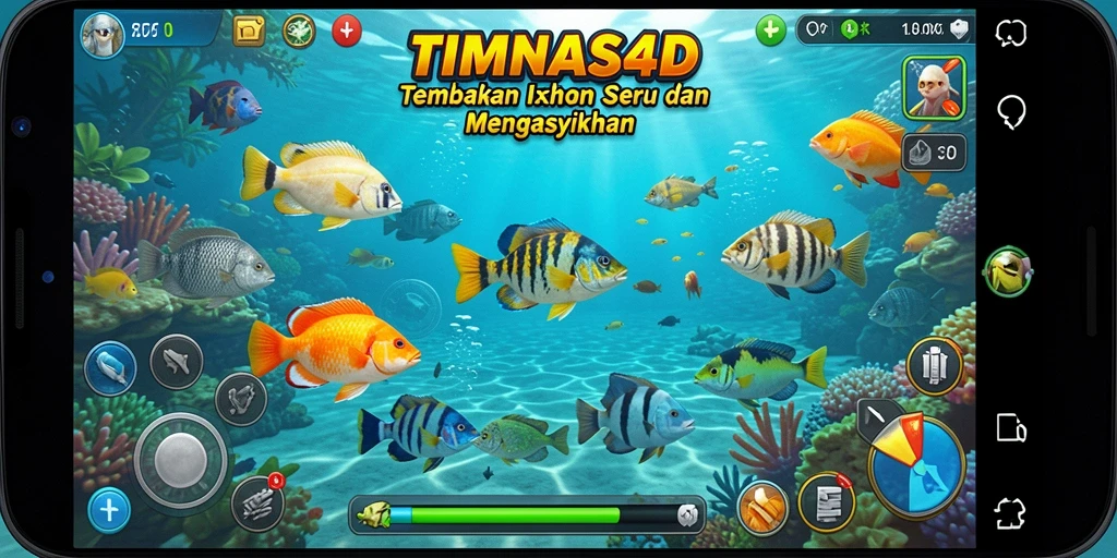 Tangkapan layar menunjukkan aksi menembak ikan yang seru dalam TIMNAS4D.
