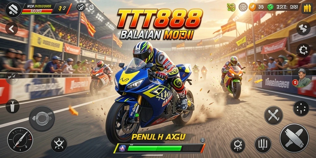 Tampilan mendebarkan dari gameplay TTT888 yang penuh aksi balapan motor.